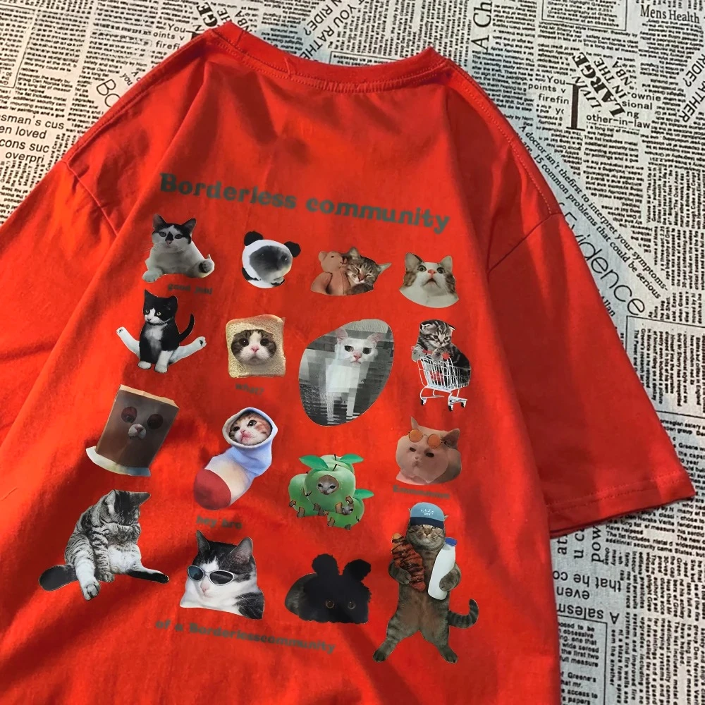 Summer Women T-Shirts Cute Cats Picture Printed Short Sleeve Round Neck Soft Comfortable Tops Casual Female Clothing