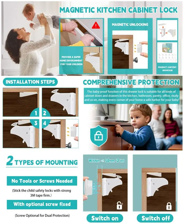 New Style Baby Safety Lock Invisible Magnetic Locks Baby Proofing Products Safety Accessories Self-adhesive or Screw Fixed