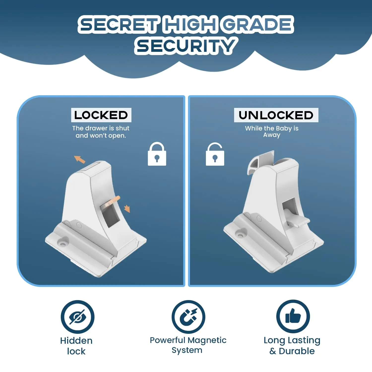 New Style Baby Safety Lock Invisible Magnetic Locks Baby Proofing Products Safety Accessories Self-adhesive or Screw Fixed