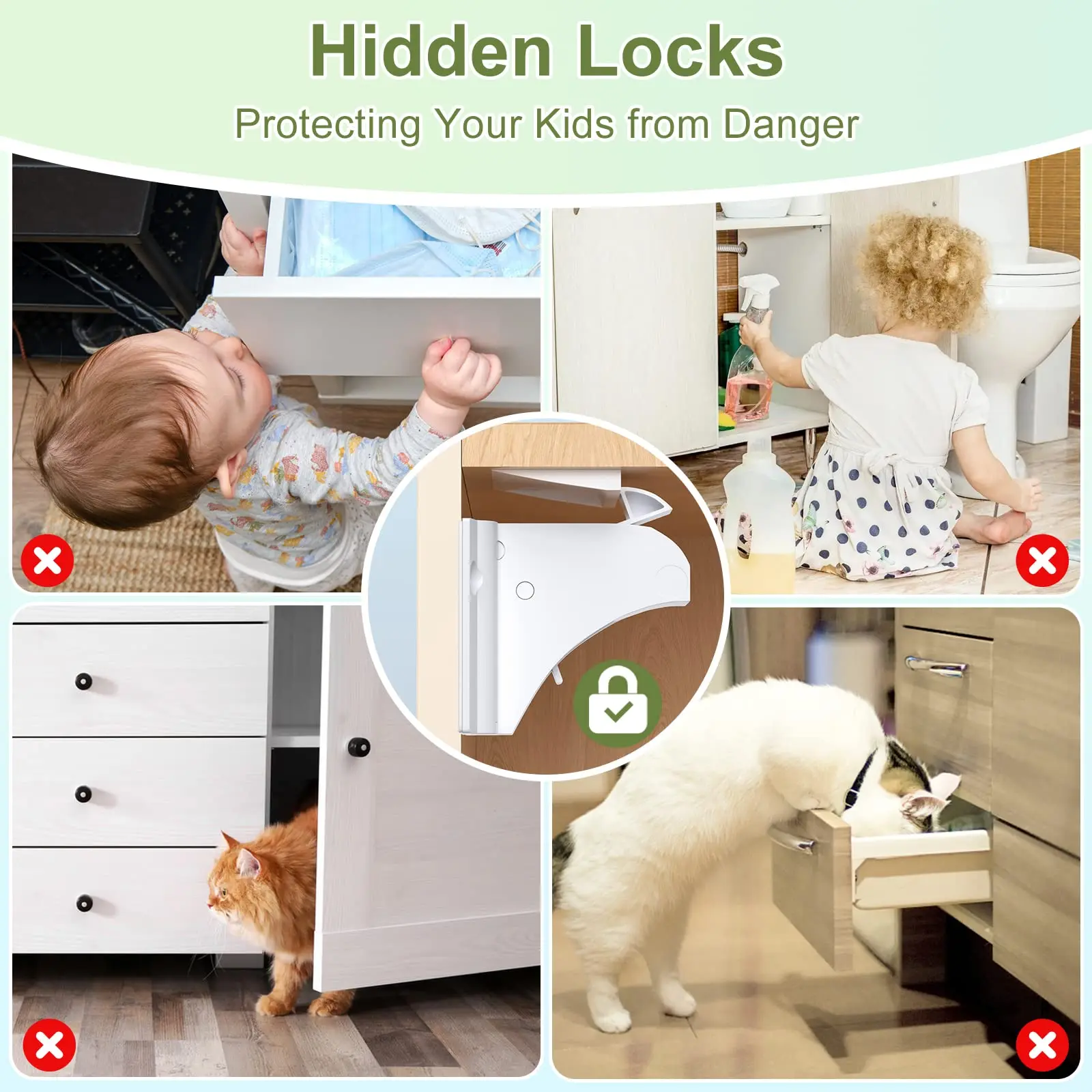 New Style Baby Safety Lock Invisible Magnetic Locks Baby Proofing Products Safety Accessories Self-adhesive or Screw Fixed