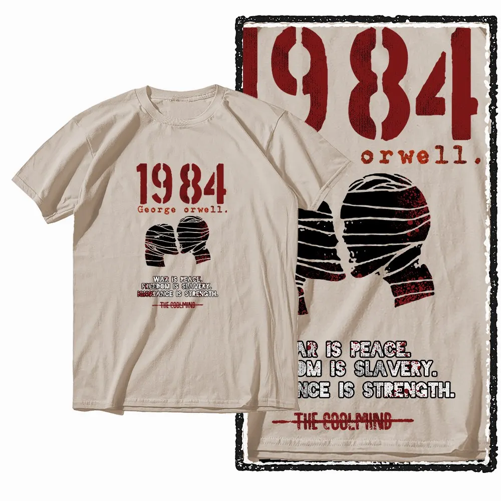 G01 Beige Cotton Big Size 1984 Graphic Men T-shirt | Streetwear Cool Vintage O-neck Men's Tee Tshirt