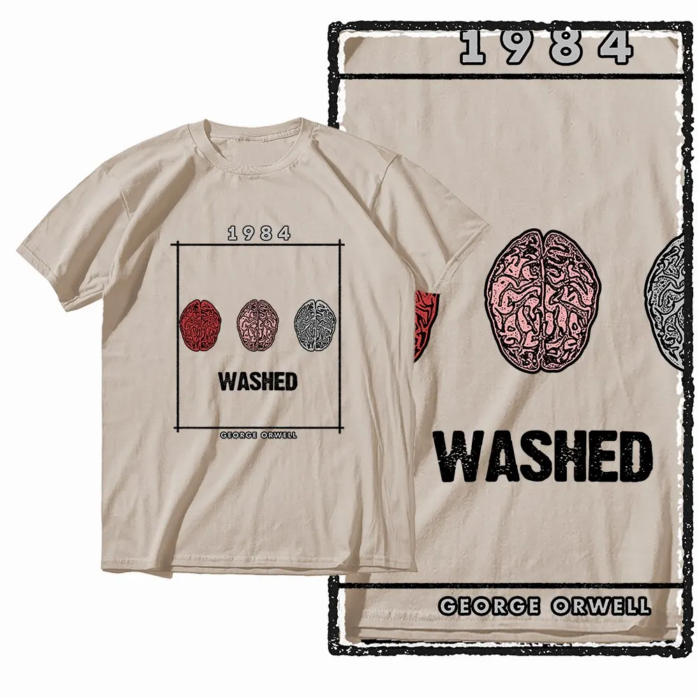 G01 Beige Cotton Big Size 1984 Graphic Men T-shirt | Streetwear Cool Vintage O-neck Men's Tee Tshirt
