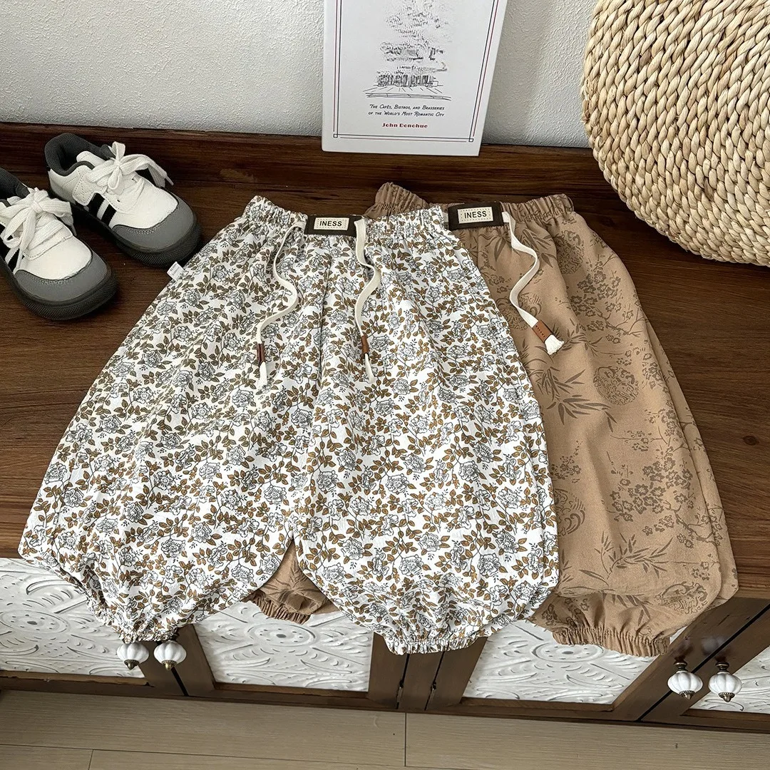 1-8yr Old Kids Clothes Floral Print Harem Pants Fashion Bear Casual Loose Children's Wear Trousers Boys Girls Thin Wide Leg Pant