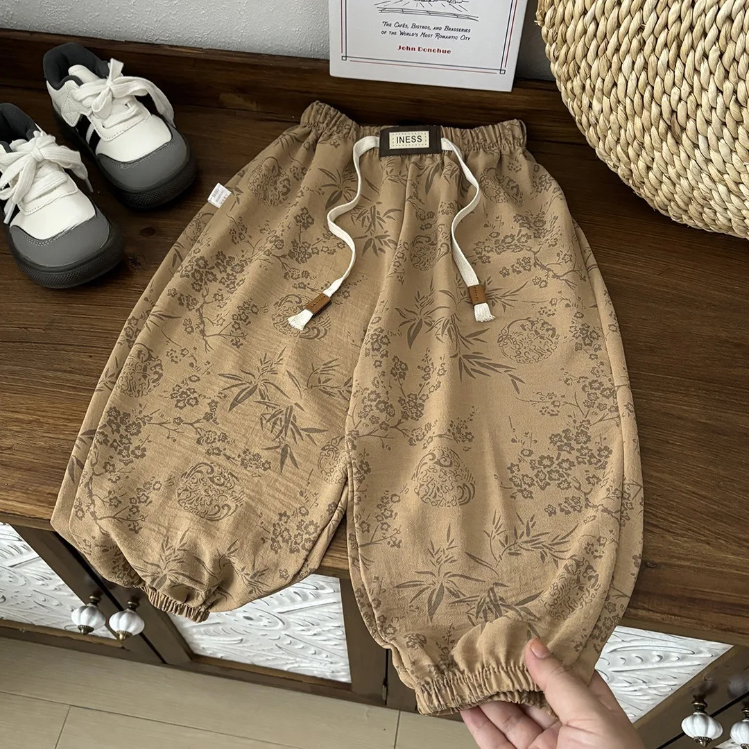 1-8yr Old Kids Clothes Floral Print Harem Pants Fashion Bear Casual Loose Children's Wear Trousers Boys Girls Thin Wide Leg Pant