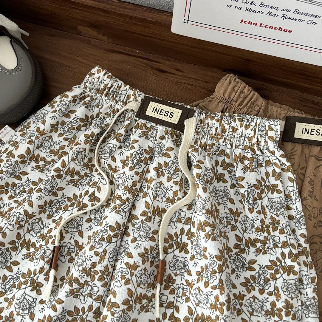 1-8yr Old Kids Clothes Floral Print Harem Pants Fashion Bear Casual Loose Children's Wear Trousers Boys Girls Thin Wide Leg Pant