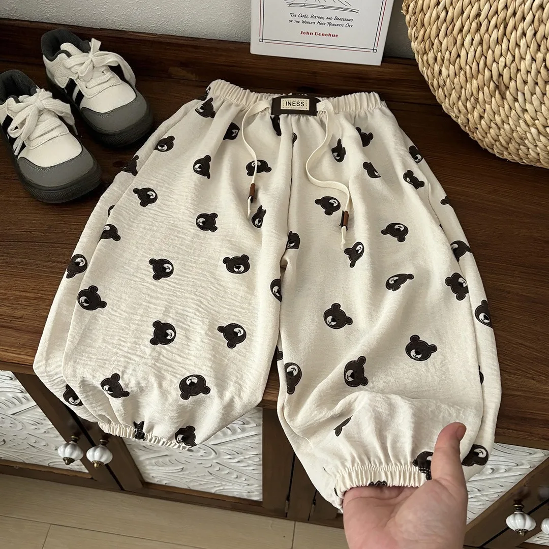 1-8yr Old Kids Clothes Floral Print Harem Pants Fashion Bear Casual Loose Children's Wear Trousers Boys Girls Thin Wide Leg Pant