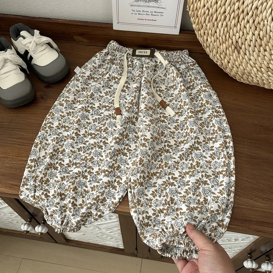1-8yr Old Kids Clothes Floral Print Harem Pants Fashion Bear Casual Loose Children's Wear Trousers Boys Girls Thin Wide Leg Pant