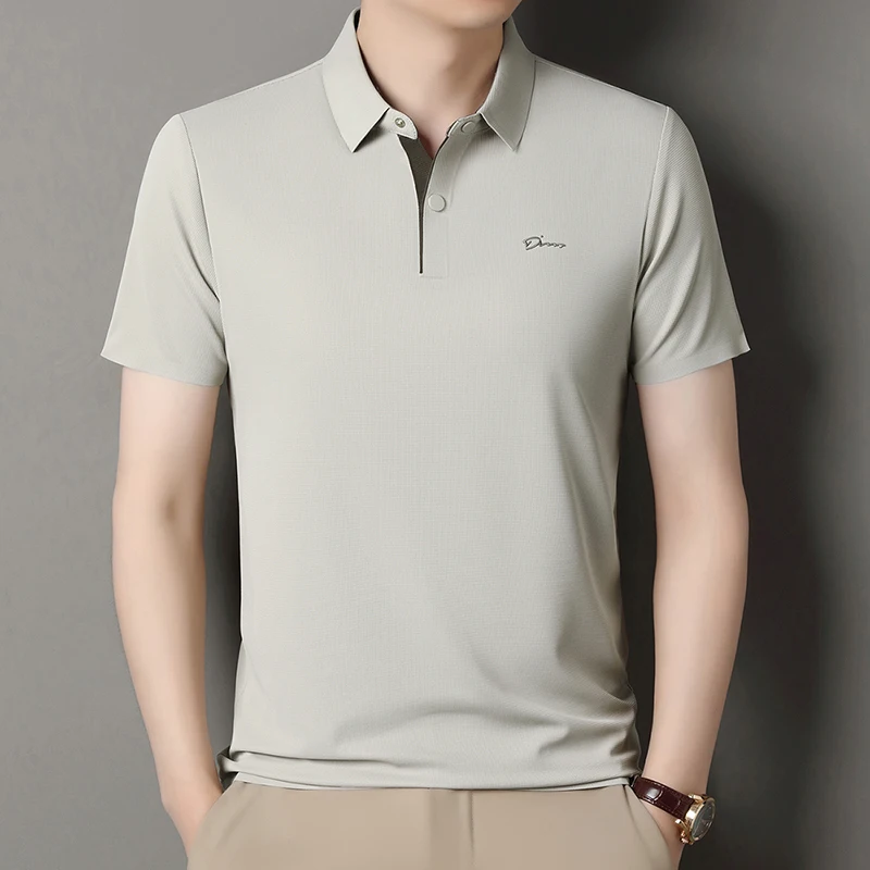 2025 High-end Brand Men's Short Sleeved Polo Shirt Summer Fashion D-letter Casual Business Ice Silk Cool T-shirt