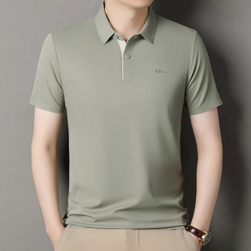 2025 High-end Brand Men's Short Sleeved Polo Shirt Summer Fashion D-letter Casual Business Ice Silk Cool T-shirt