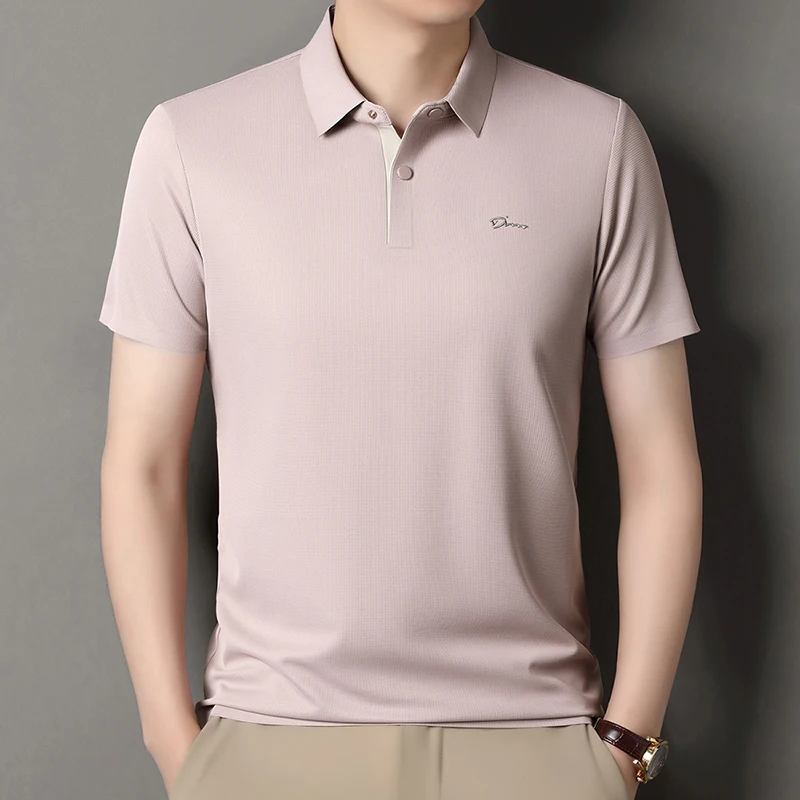 2025 High-end Brand Men's Short Sleeved Polo Shirt Summer Fashion D-letter Casual Business Ice Silk Cool T-shirt