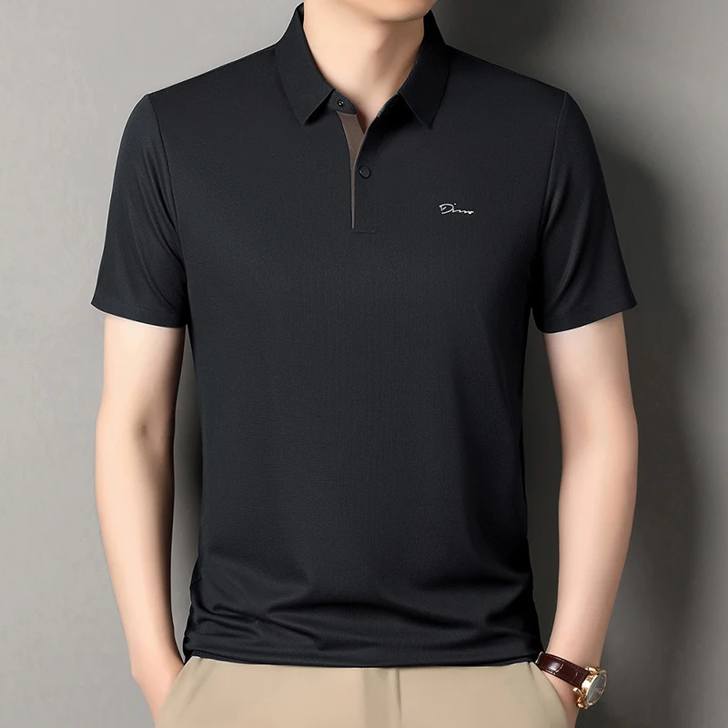 2025 High-end Brand Men's Short Sleeved Polo Shirt Summer Fashion D-letter Casual Business Ice Silk Cool T-shirt