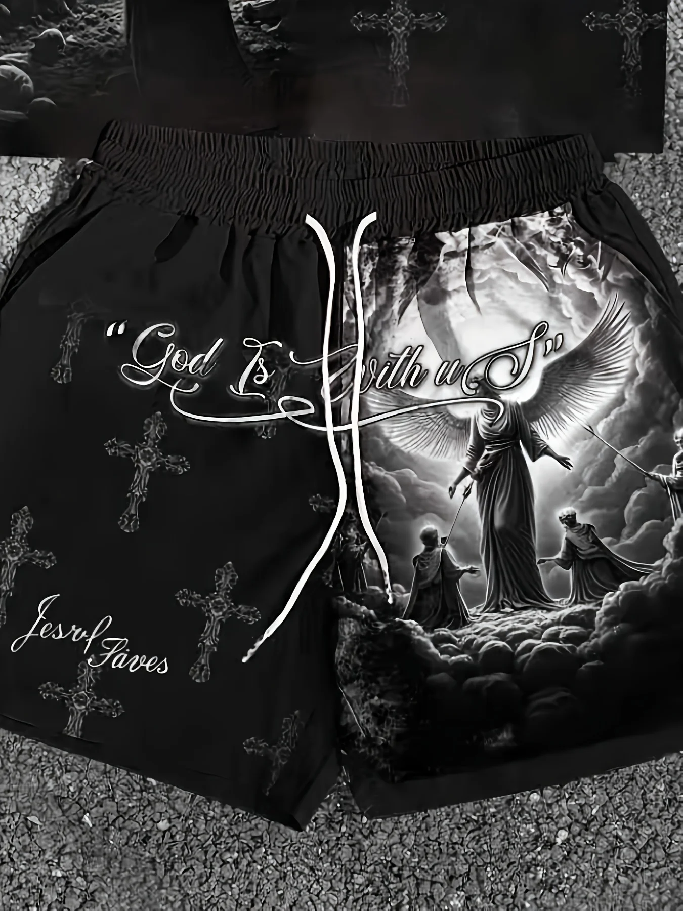 Summer Men's Angel Christ Printed Comfortable Breathable Round Neck T-shirt Shorts Taochuang Outdoor Casual Fashion Clothing
