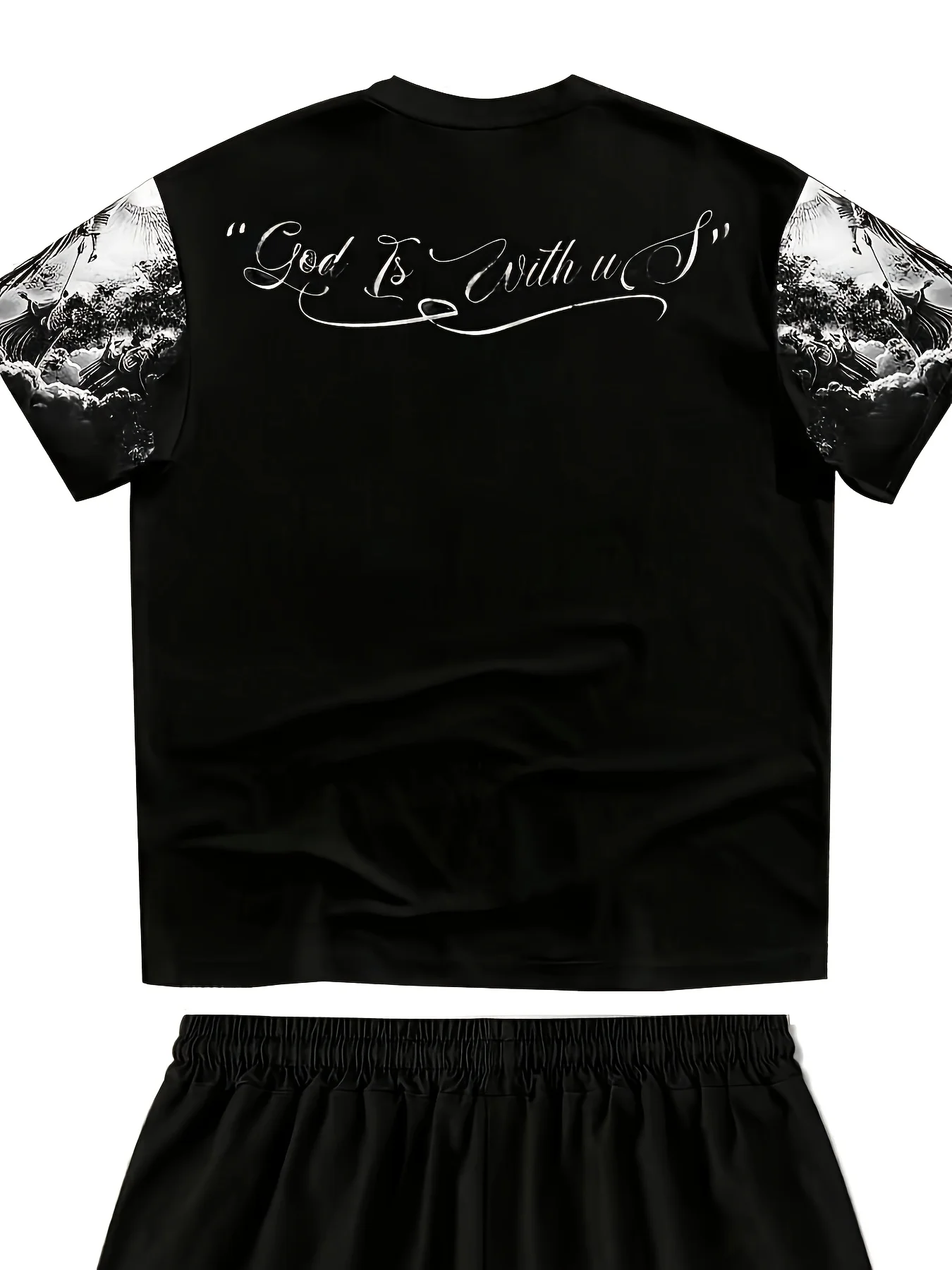 Summer Men's Angel Christ Printed Comfortable Breathable Round Neck T-shirt Shorts Taochuang Outdoor Casual Fashion Clothing