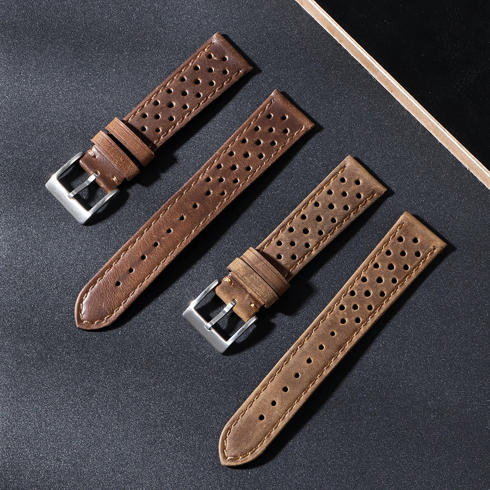18mm 20mm 22mm Vintage Calfskin Strap Universal Cowhide WatchBand Breathable Bracelet for Men Women Sport Wristbelt Accessory
