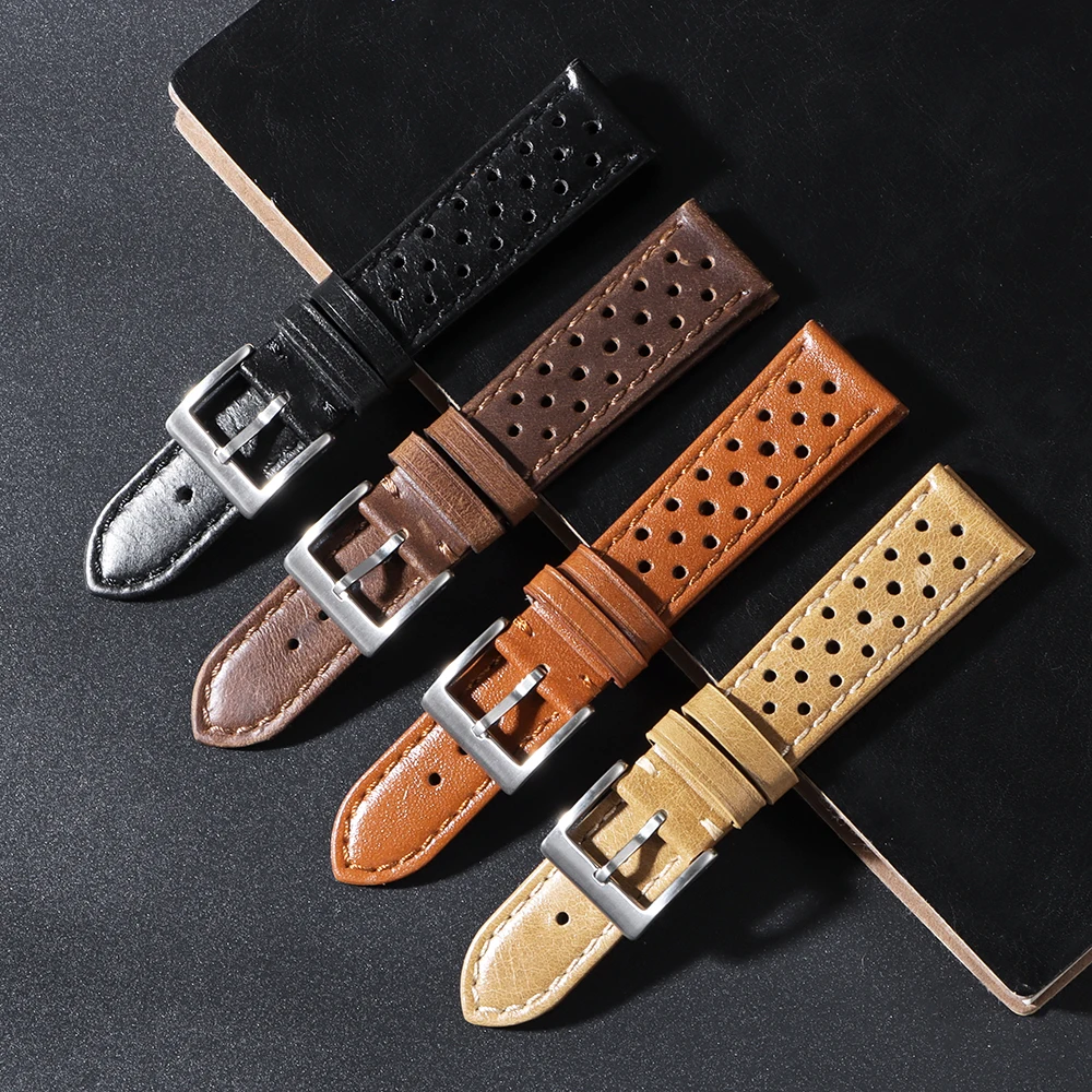 18mm 20mm 22mm Vintage Calfskin Strap Universal Cowhide WatchBand Breathable Bracelet for Men Women Sport Wristbelt Accessory