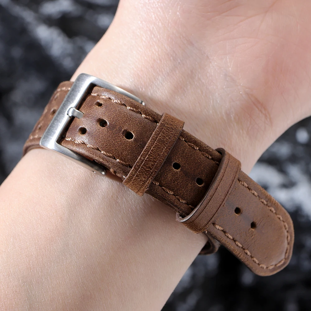 18mm 20mm 22mm Vintage Calfskin Strap Universal Cowhide WatchBand Breathable Bracelet for Men Women Sport Wristbelt Accessory