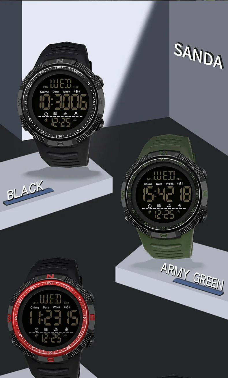SANDA 6014 Military Sport Watch for Men Clock Digital Wristwatches Shockproof Countdown Waterproof Bracelet Relojes Para Hombre