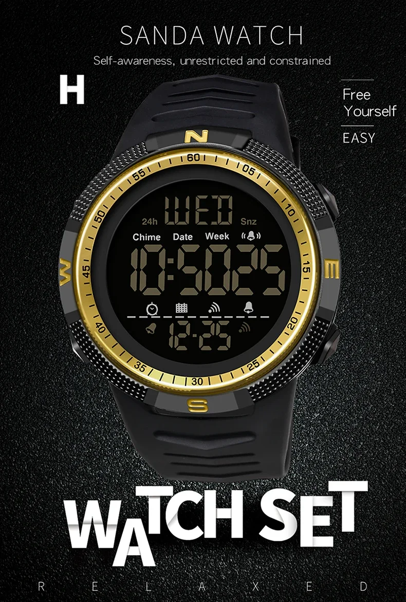 SANDA 6014 Military Sport Watch for Men Clock Digital Wristwatches Shockproof Countdown Waterproof Bracelet Relojes Para Hombre