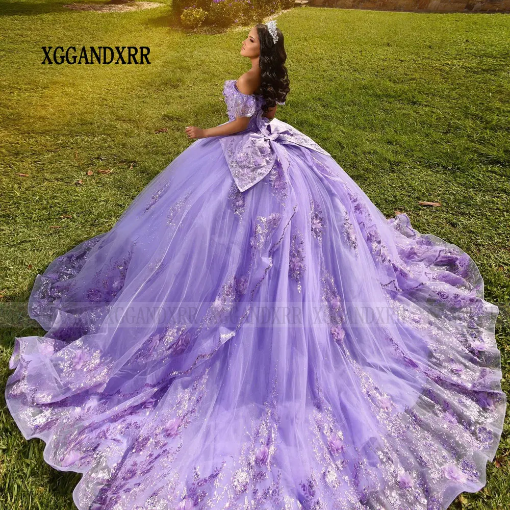 Luxury Pink/Lilac Quinceanera Dress 2026 3D Floral Flowers Princess Ball Gown Sweet 15 Vestidos De XV Años Party Gown Big Bow