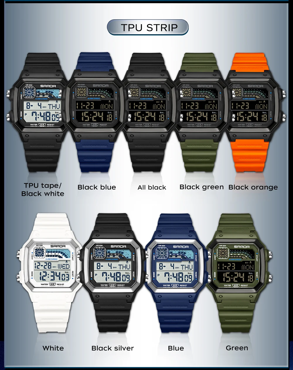 SANDA 6196 Luxury Men's Electronic Watch with Multi Functional Luminous Dial Calendar Waterproof Fashion Men's Digital Watch