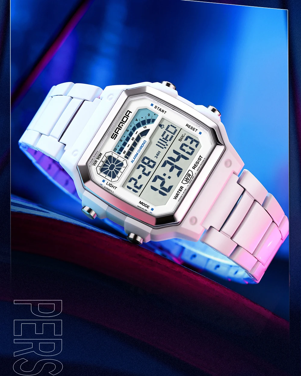SANDA 6196 Luxury Men's Electronic Watch with Multi Functional Luminous Dial Calendar Waterproof Fashion Men's Digital Watch