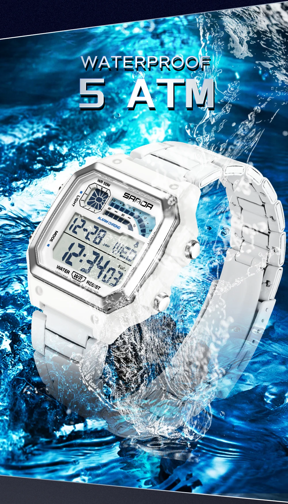 SANDA 6196 Luxury Men's Electronic Watch with Multi Functional Luminous Dial Calendar Waterproof Fashion Men's Digital Watch