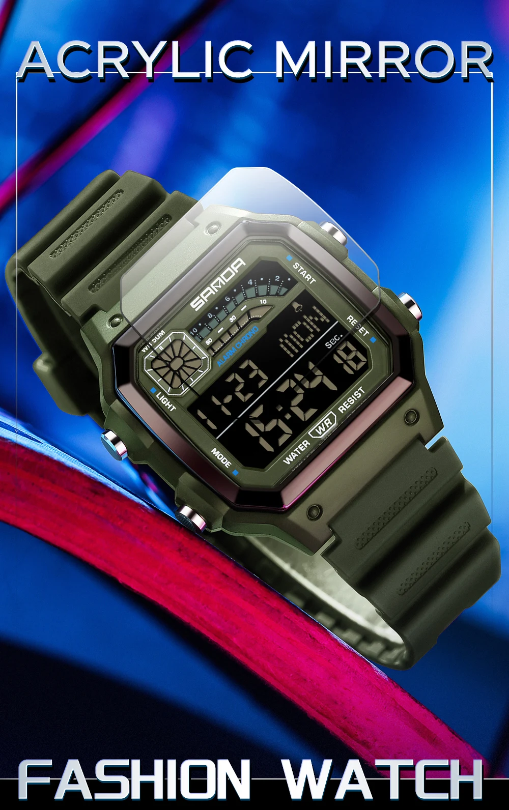SANDA 6196 Luxury Men's Electronic Watch with Multi Functional Luminous Dial Calendar Waterproof Fashion Men's Digital Watch
