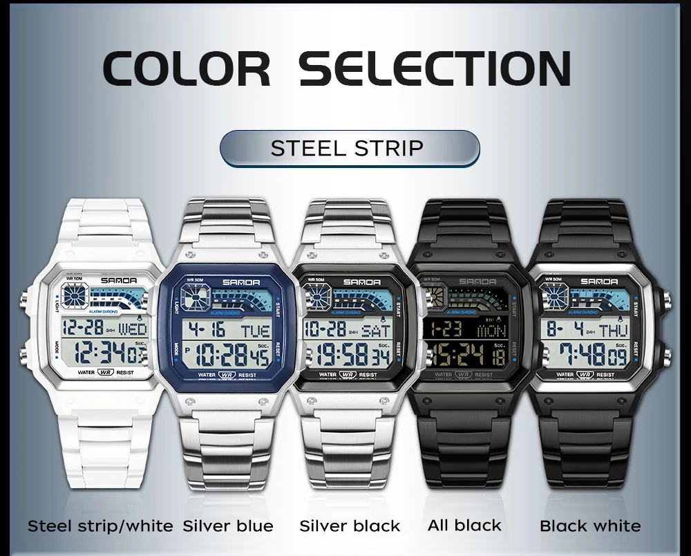 SANDA 6196 Luxury Men's Electronic Watch with Multi Functional Luminous Dial Calendar Waterproof Fashion Men's Digital Watch