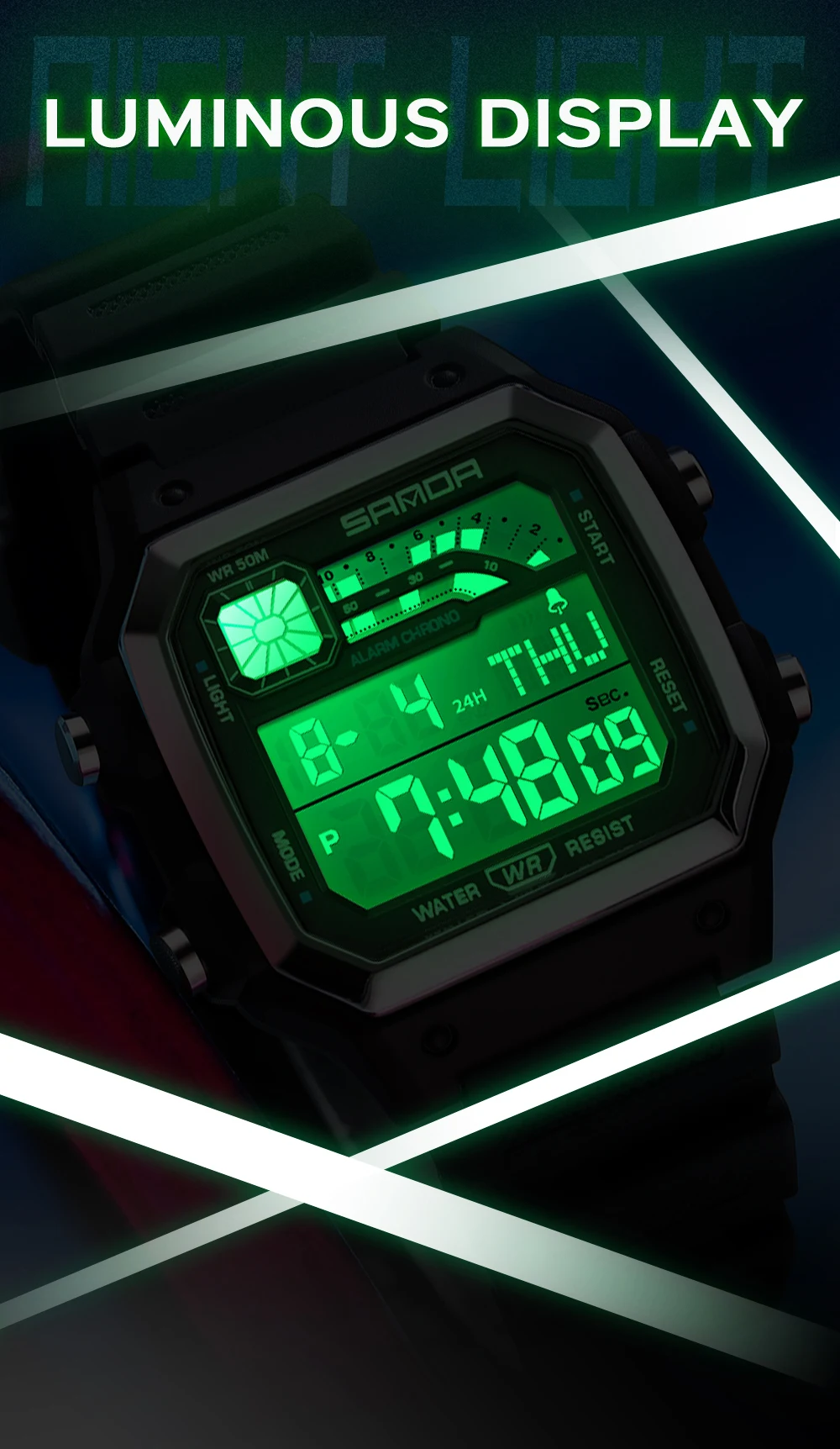 SANDA 6196 Luxury Men's Electronic Watch with Multi Functional Luminous Dial Calendar Waterproof Fashion Men's Digital Watch