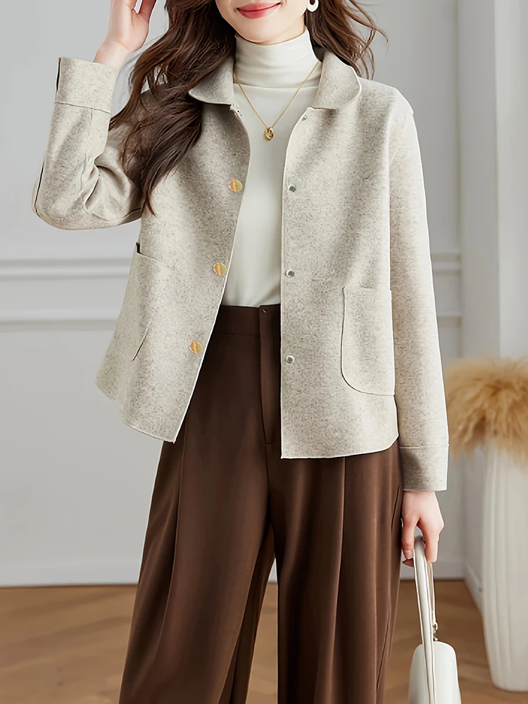 Classic Solid Short Woolen Coats for Woman Autumn Winter Warm Woman Clothing Button Up Female Coat Outfits New In Outerwears