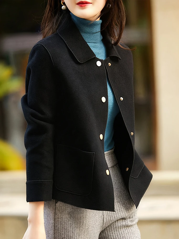 Classic Solid Short Woolen Coats for Woman Autumn Winter Warm Woman Clothing Button Up Female Coat Outfits New In Outerwears