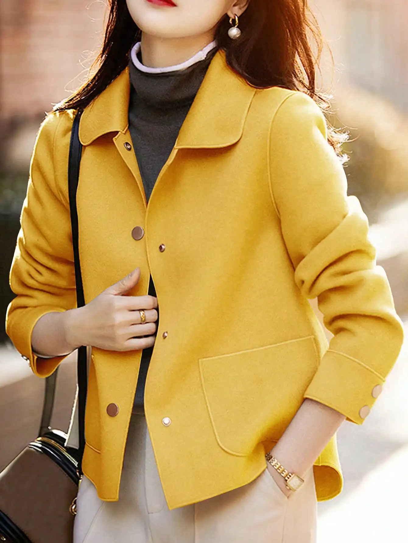 Classic Solid Short Woolen Coats for Woman Autumn Winter Warm Woman Clothing Button Up Female Coat Outfits New In Outerwears