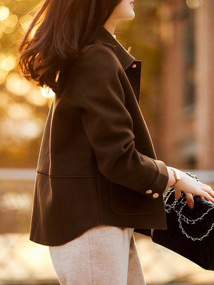 Classic Solid Short Woolen Coats for Woman Autumn Winter Warm Woman Clothing Button Up Female Coat Outfits New In Outerwears