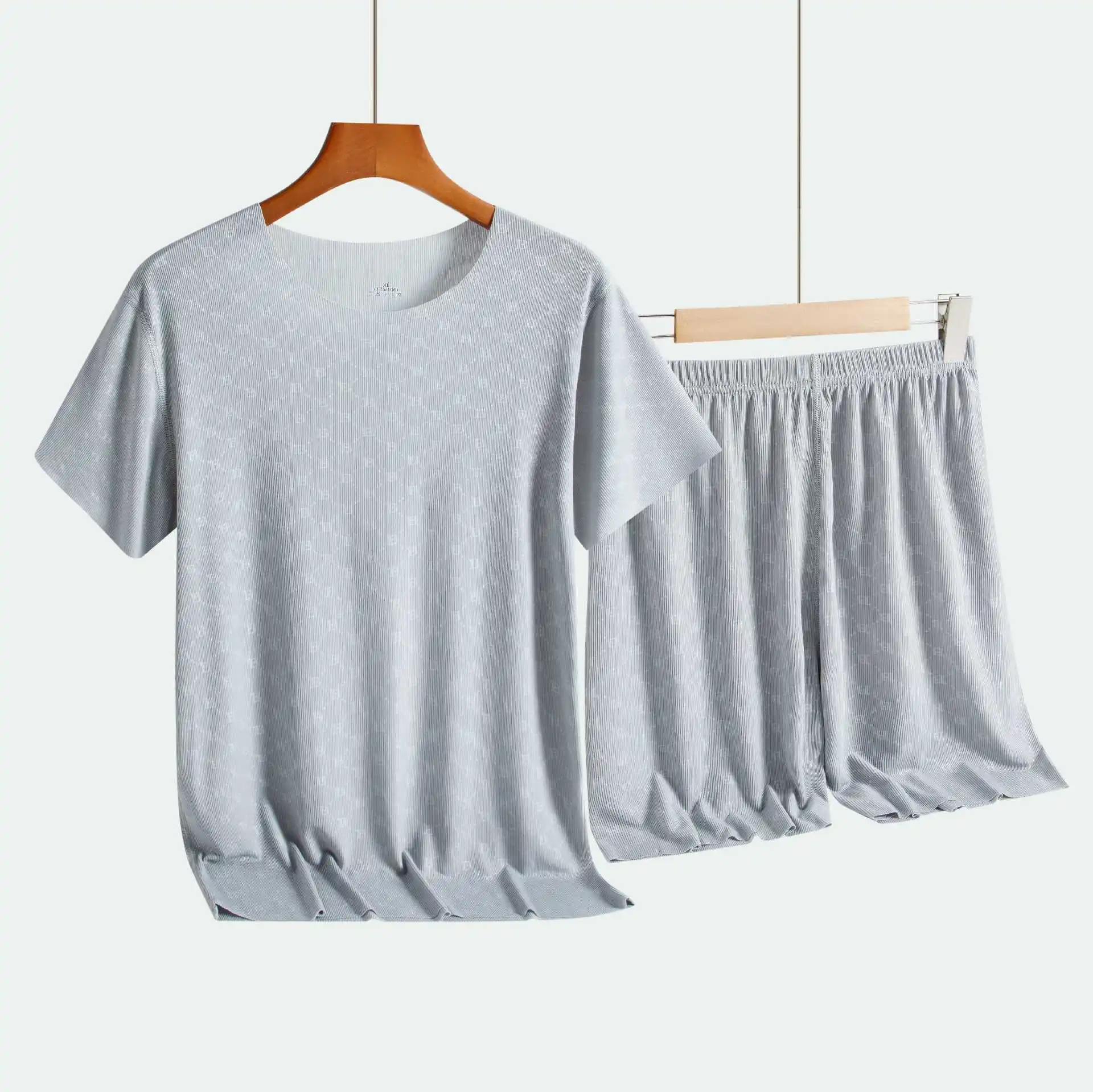 Men's Homewear Set Printed Ice Silk T-Shirt Short Sleeve Shorts Two-Piece Set Modal Casual Silky Cooling Sleepwear Men's Set