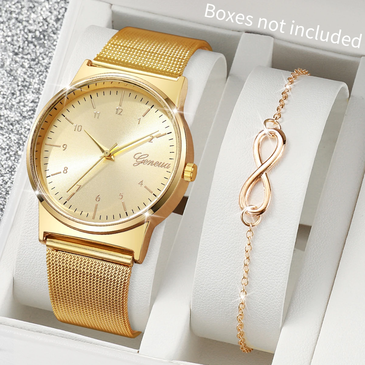 2PCS/Set Fashion Mesh Band Women Watches Set Simple Arabic Dial Ladies Quartz Wristwatch Bracelet Set Reloj Mujer(Without Box)