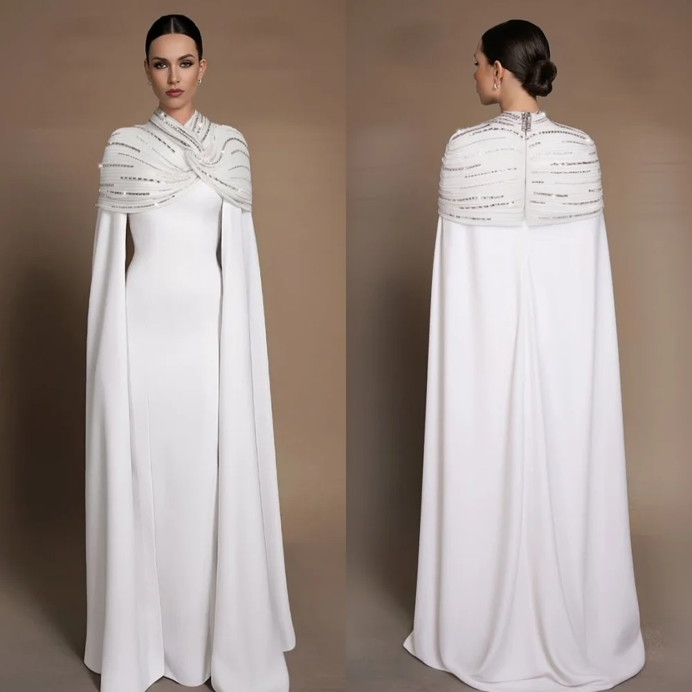 Customized Sparkle Fashion Jersey Beading Sequined Straight High Collar Long Dresses Bespoke Occasion Dresses Sizes Available