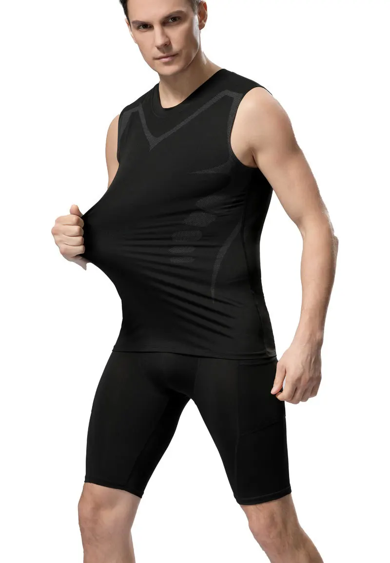 Men's Shoulder Quick Drying Vest, Sports Tight Fitting Vest Super Elastic Breathable Sweat Absorbing, Running, Fitness Training