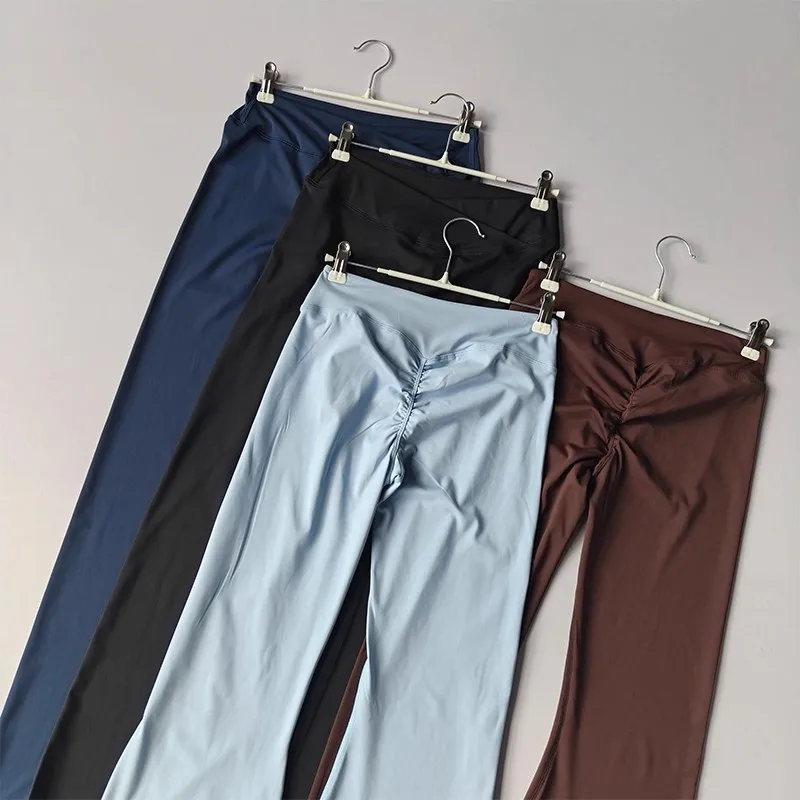 Crossover Flare Yoga Leggings for Women High Waist V Cross Bell Bottoms Tummy Control Yoga Pants Wide Leg Fitness Leggings