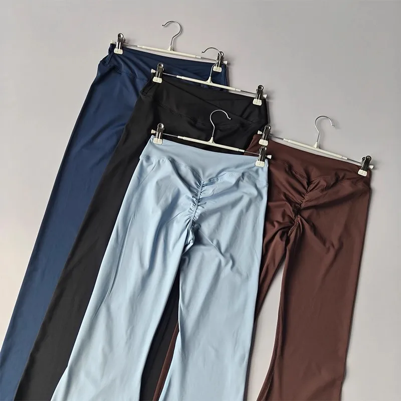 Crossover Flare Yoga Leggings for Women High Waist V Cross Bell Bottoms Tummy Control Yoga Pants Wide Leg Fitness Leggings