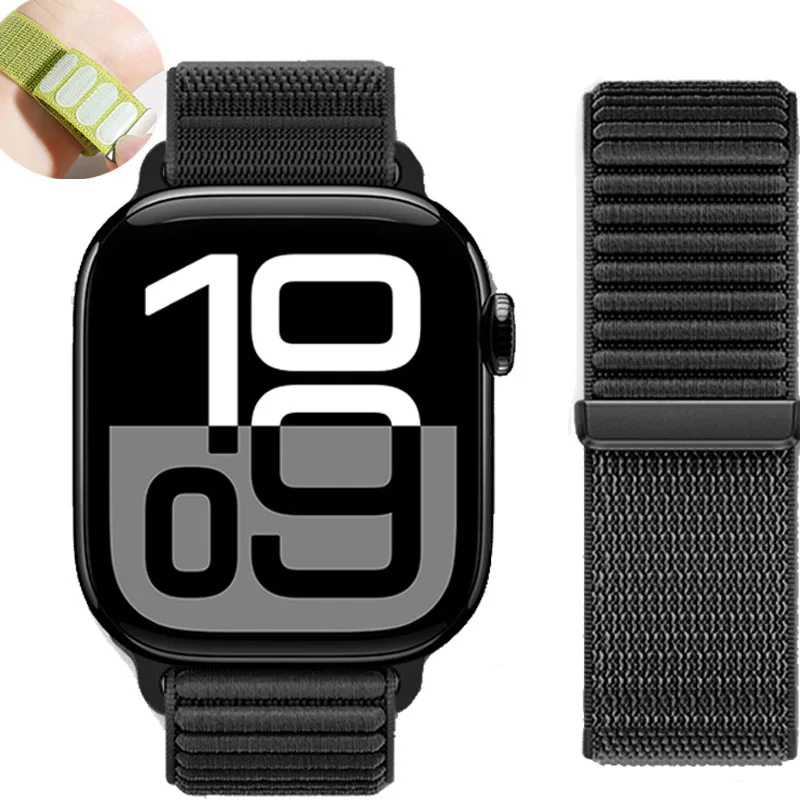 Nylon loop Strap For Apple Watch Band 46mm 42mm 45mm 44mm 40mm 41mm 38 49 mm Bracelet For IWatch Series Ultra 11 10 9 8 7 6 SE 5