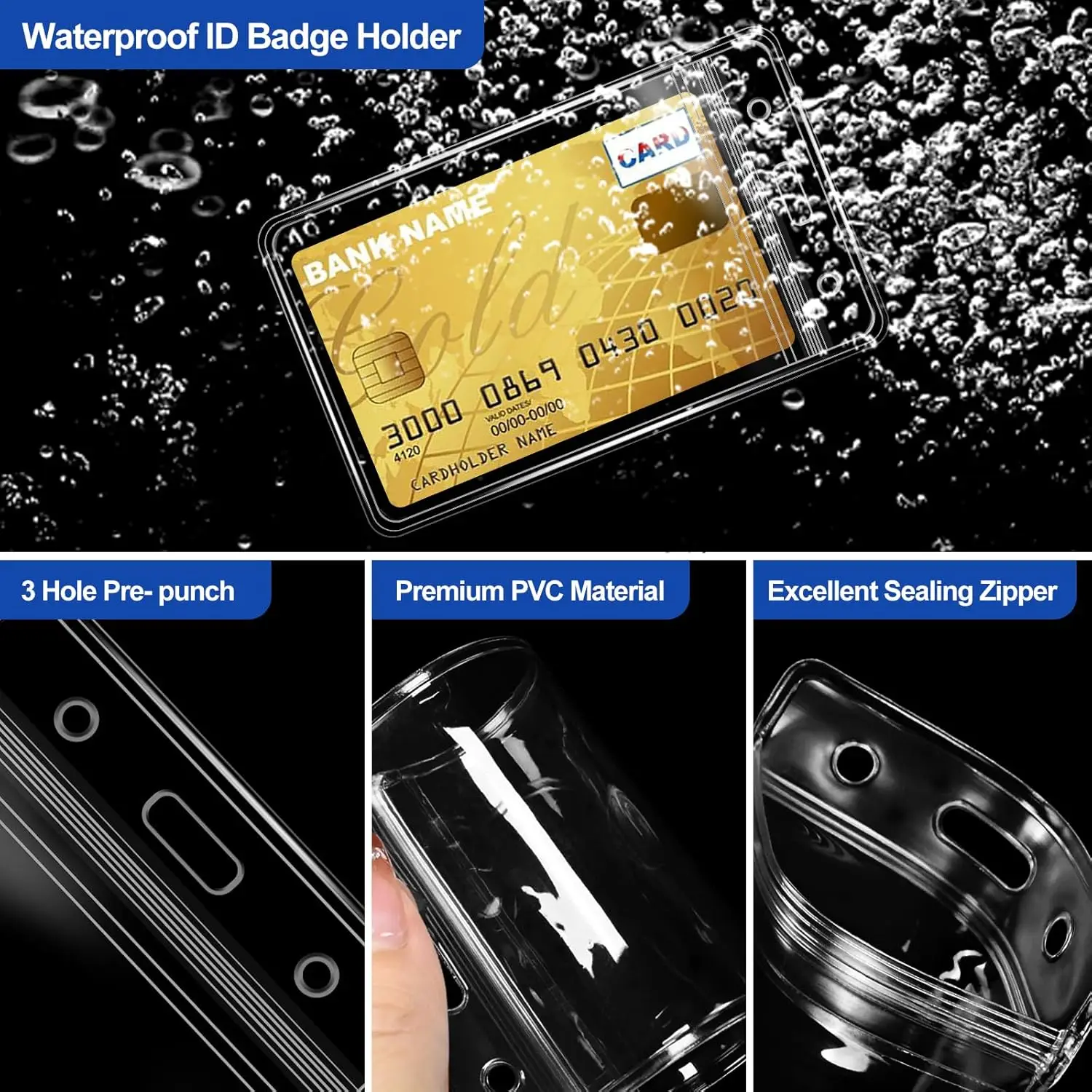 50-1PACK ID Card Name Badge Holder Waterproof Card Protector IDCard Credit Collect Vertical Sleeve Pouch Office School Supplies