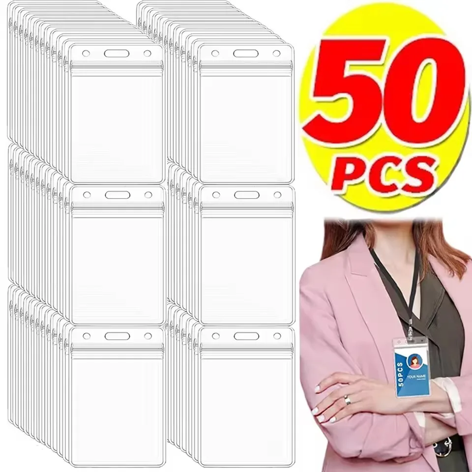 50-1PACK ID Card Name Badge Holder Waterproof Card Protector IDCard Credit Collect Vertical Sleeve Pouch Office School Supplies