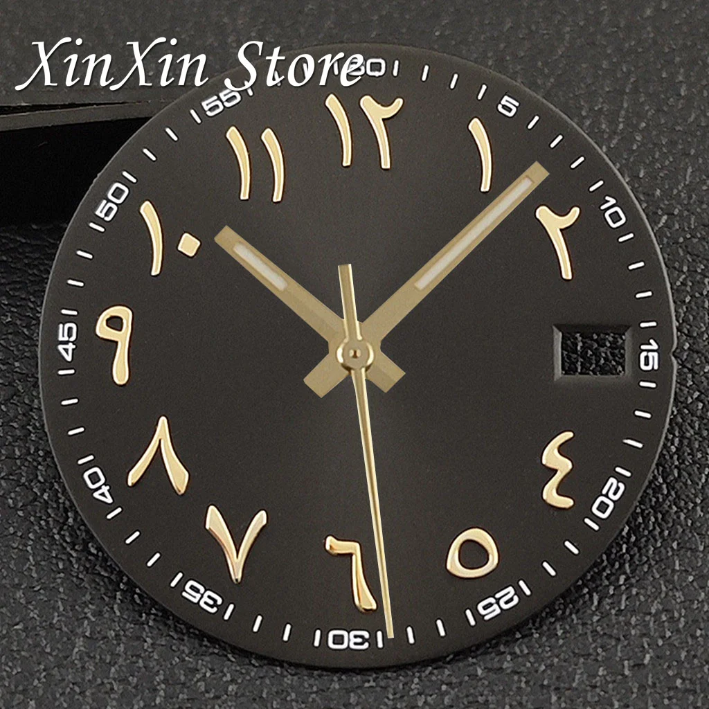 New Arabic Sky Blue NH35 28.5MM Sunburst Watch Dial Arabic Numeral Watch Faces With NH35 Watch Hands For NH35 NH36 4R Movement