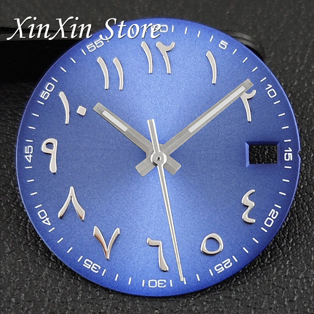New Arabic Sky Blue NH35 28.5MM Sunburst Watch Dial Arabic Numeral Watch Faces With NH35 Watch Hands For NH35 NH36 4R Movement