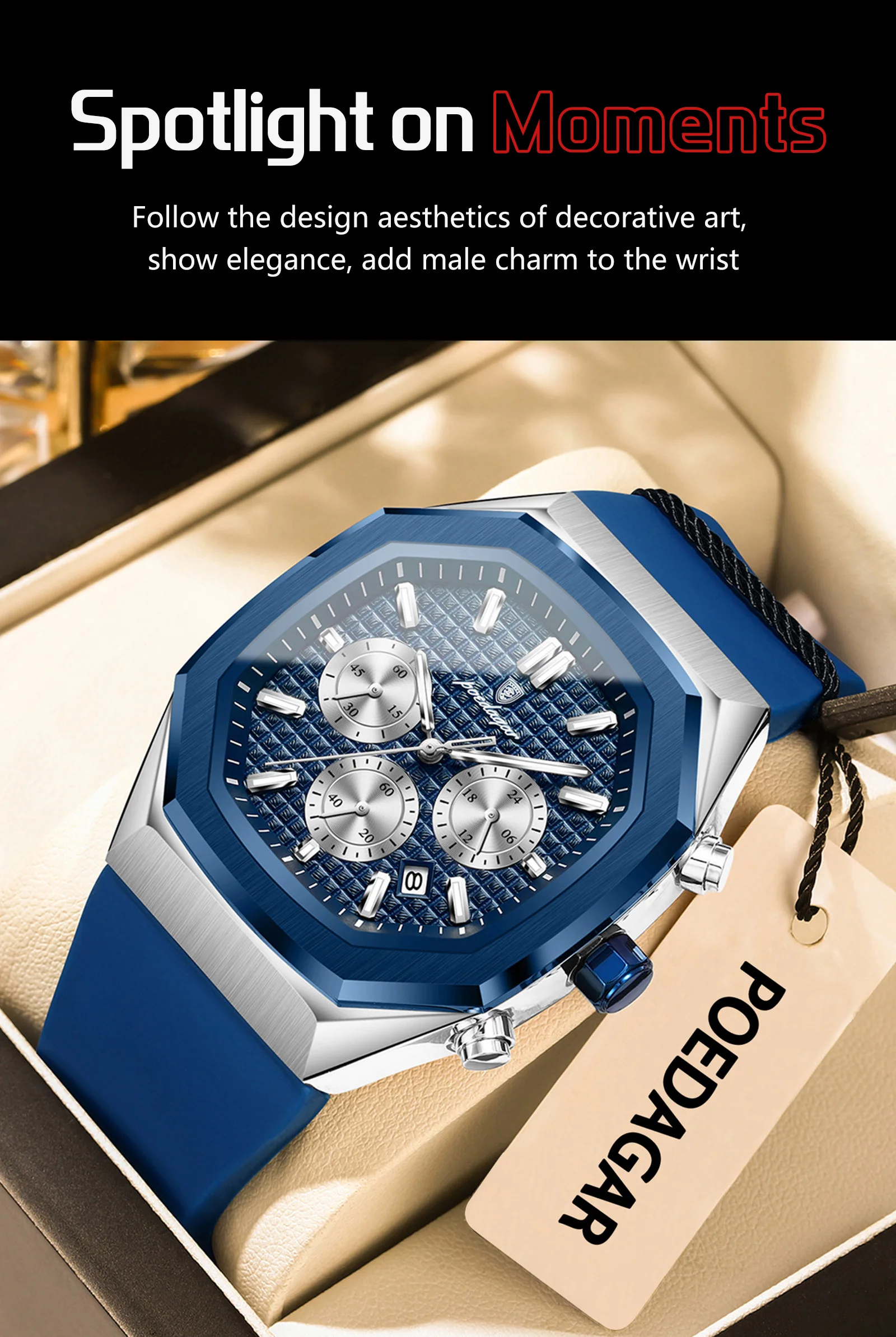POEDAGAR Business Men's Watch Chronograph Date Silicone Strap Quartz Man Watch Waterproof Luminous Fashion Watches For Men Reloj