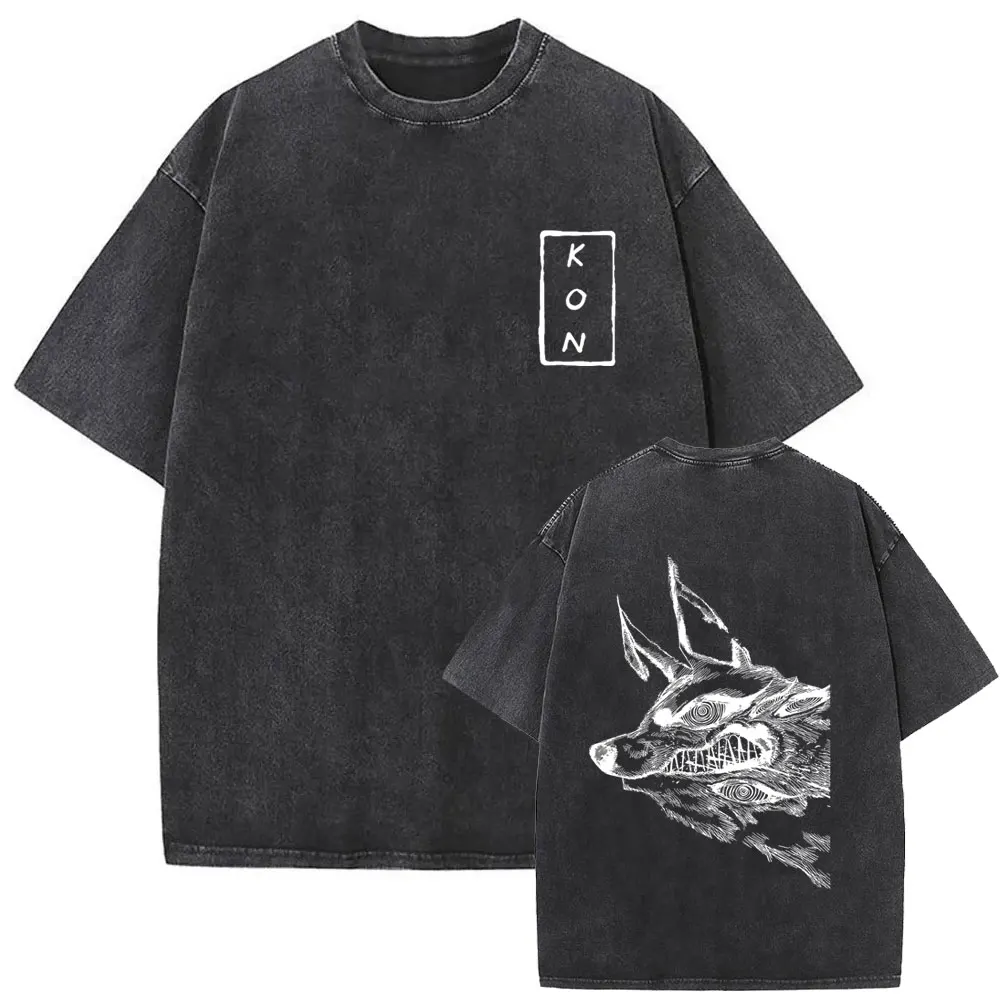 Anime Chainsaw Man Vintage Washed T-shirt Hayakawa Aki Summon Kon Fox Devil Graphic T Shirts Men Women Casual Fashion T-shirts