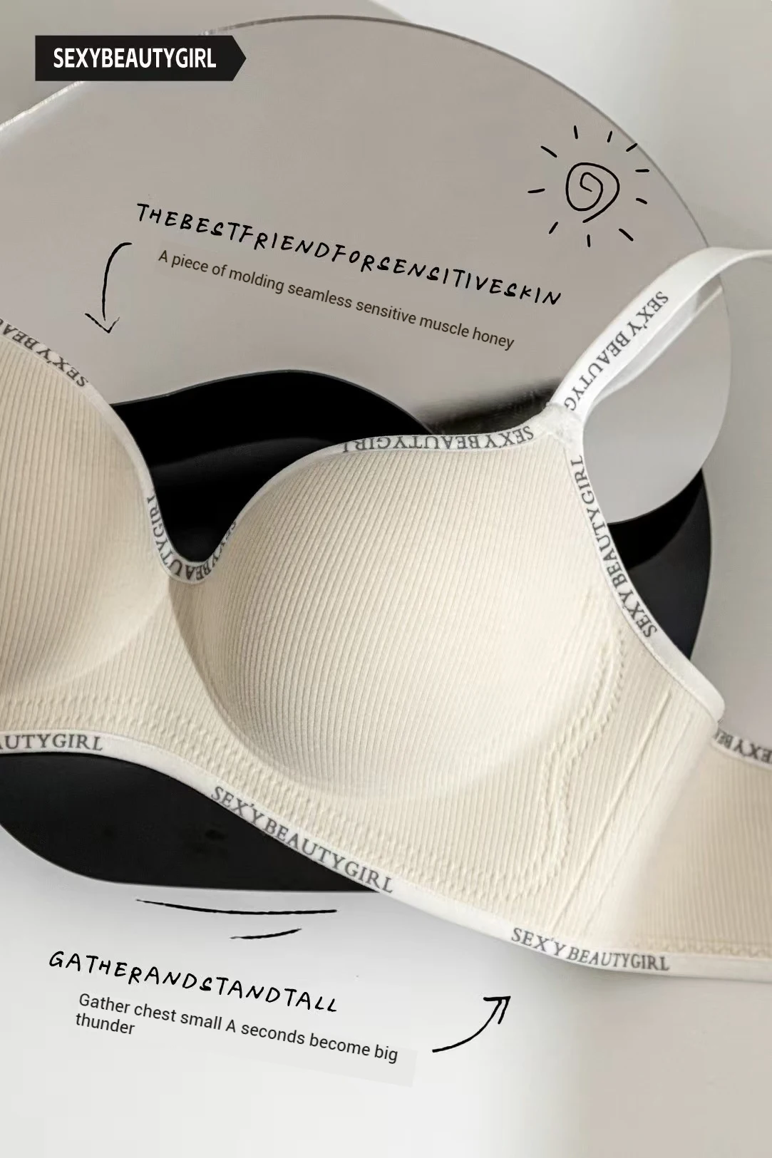 Trendy 2Pcs/Set Women's Seamless Solid Color Bras Sexy Letter Straps Wireless Push Up Underwear New Ladies Deep V Neck Brassiere