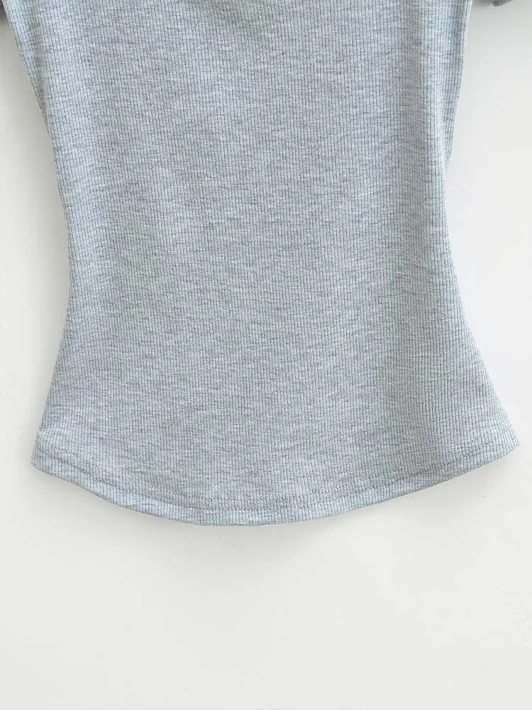 Women's Slim Fit Square Collar Crop Top High Stretch Short Sleeve Pullover Sexy Summer Blouse T-shirt for Bottoming
