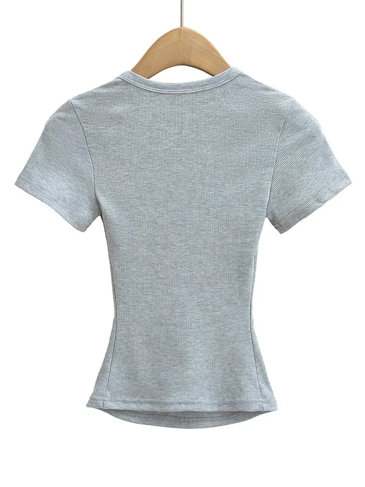 Women's Slim Fit Square Collar Crop Top High Stretch Short Sleeve Pullover Sexy Summer Blouse T-shirt for Bottoming