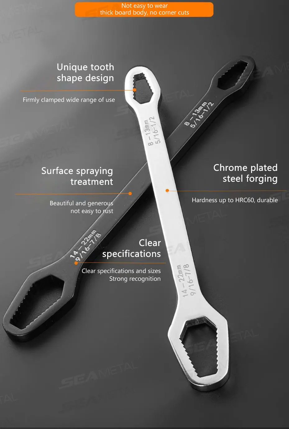 SEAMETAL Universal Torx Wrench Adjustable Wrench Board Double-head Multipurpose Torx Spanner Repair Hand Tools 3-17mm 8-24mm